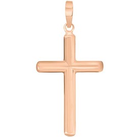 Jewelry America 14k Solid Rose Gold Traditional Religious Plain Cross Pendant