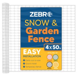 Plastic Temporary Mesh Wire Fencing Roll (4' x 50' - White) - 4 Foot High Garden Fencing for Snow Drift, Deer Fence Outdoor Yard Fencing for Pool, Backyard Dog Fence, Gravel Barrier & Animals