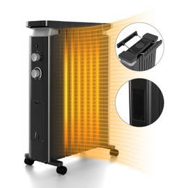 S AFSTAR Oil Filled Radiator Heater, 1500W Portable Electric Heater with 3 Heat Settings, Thermostat, Humidification Box, Hanging Rack, Overheat & Tip-Over Protection, Space Heater for Indoor (Black)