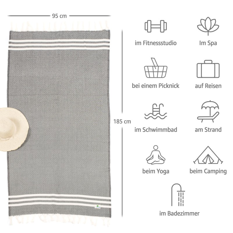 Hammetex Peshtemal Hand Towel, 100% Cotton, 95 x 185 cm,