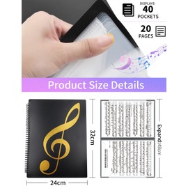 Sheet Music Folder - 4-Page Expandable A4 Score Binder With Spiral Organizer for Music Stand, Documents Storage and File Organization