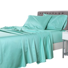Royal Tradition Rayon from Bamboo-Coolplus Sheets Set (Queen Size|Solid Aqua) 450TC Soft Bed Sheets for Hot Sleepers