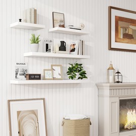 48in Floating Shelves for Wall, 48"W x 9.25"D x 1.25"H, 2 Pack Long Wall Mounted Engineered Wood Shelves with Invisible Brackets for Living Room, Bedroom, Bathroom, Kitchen Decor and Storage, White