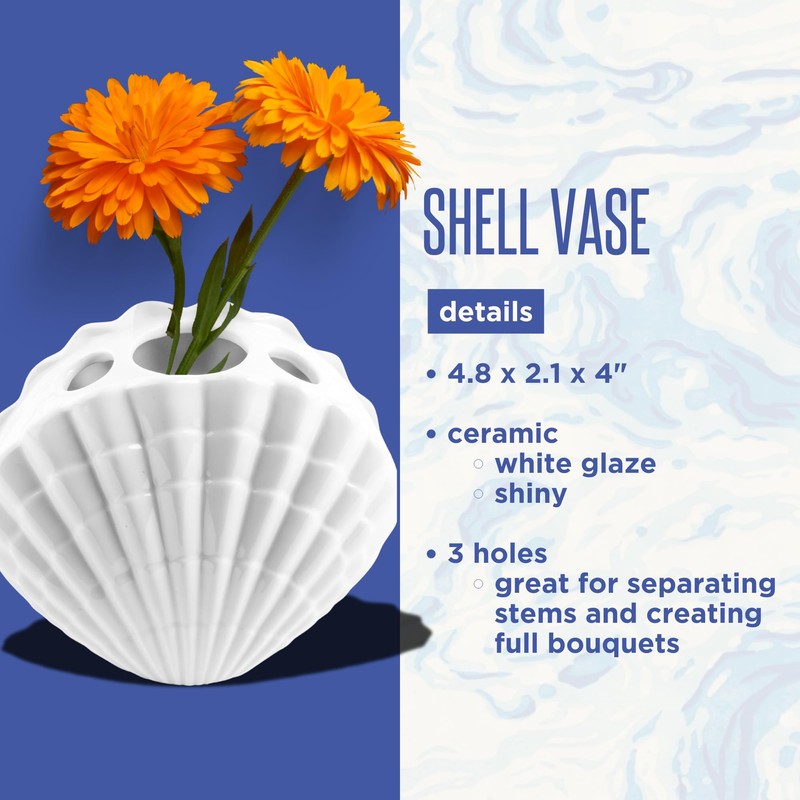 Lilly Pulitzer Shell Bud Vase, Small Decorative Ceramic Bud Vase