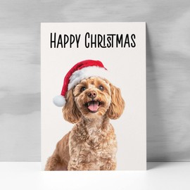 Postcard Prints - Fun Christmas Card of a Cockerpoo Dog Wearing A Santa Hat Whimsical Christmas Card For Animal Lover For Him or Her