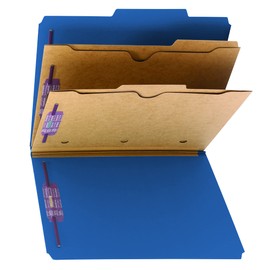 Smead Pressboard Classification Folder with Pocket Divider and SafeSHIELD Fasteners, 2 Dividers, 2" Expansion, Letter Size, Dark Blue, 10 per Box (14077)