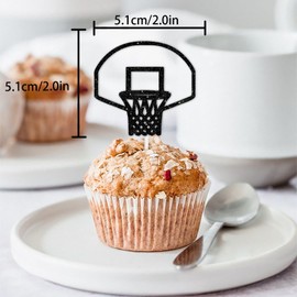 18pcs Black Glitter Basketball Hoop Dessert Cupcake Topper Pick for Play Basketball Theme Decor Supplies Men Boys Happy Birthday Sports Stars Party Decorations