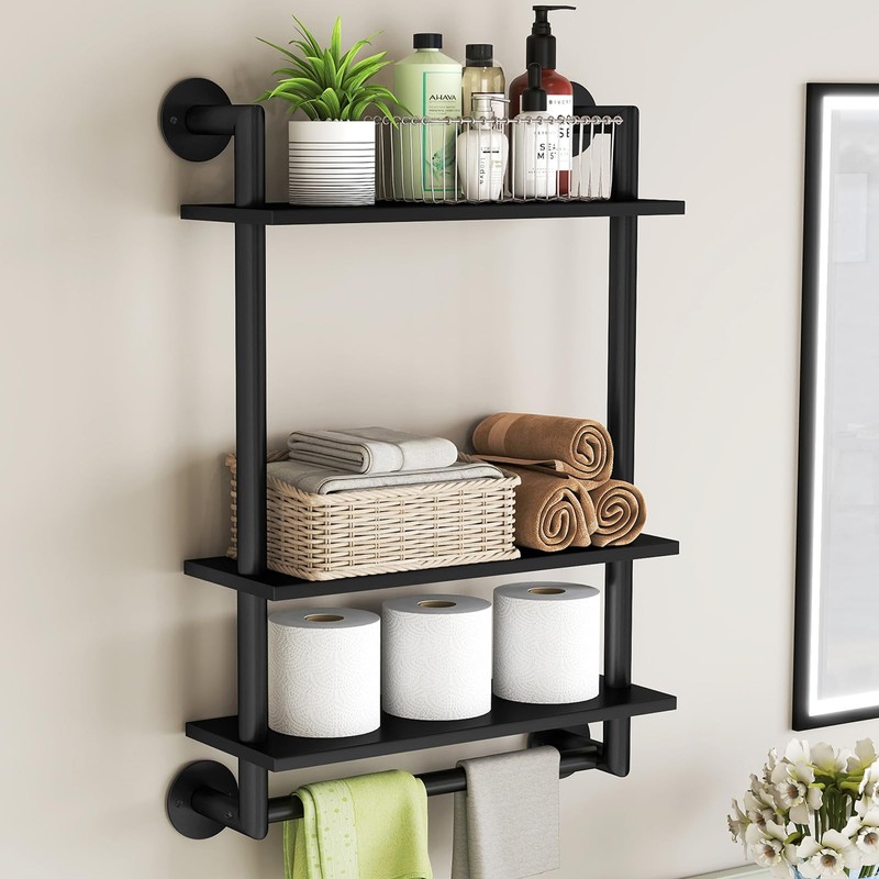 Bathroom Shelves Wall Mounted, 3 Tier Towel Racks with Towel