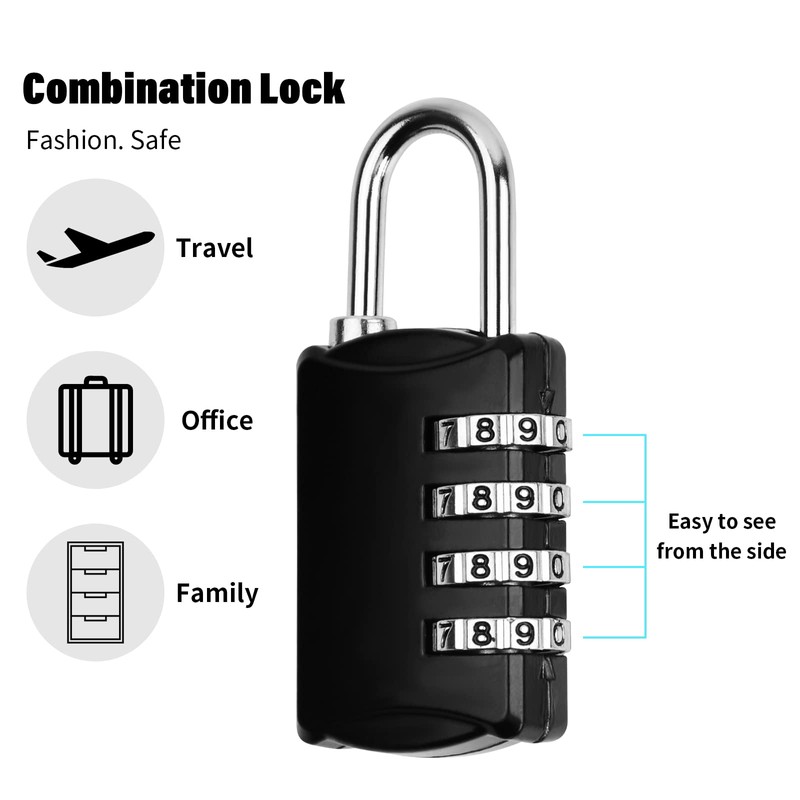 Vesaneae 4 Pack Padlock with Combination Code, Combination Lock, 4