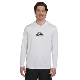 Quiksilver Men's Standard Swimwear Regular Fit UPF 50 Sun Tee Hooded Rash Guard Shirt, White