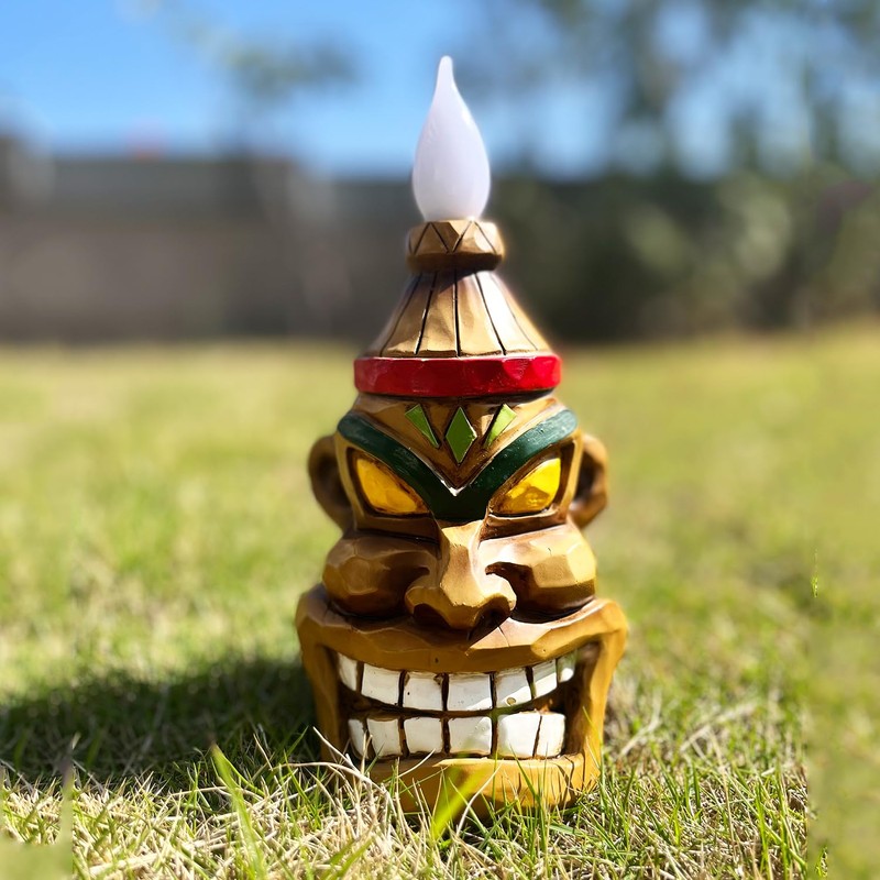Tiki Head - Estatua de luz solar para exteriores, luces