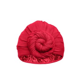 Gorra de calavera preatada con forro de satén de seda para hombres y mujeres, capó para dormir, para quimioterapia, Rojo -, M