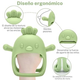 Chupete de Frutas,Mordedor sin BPA para Niños,Guante de Silicona para La Dentición con Alimentador de Fruta y Bandeja para Congelador (Verde claro)