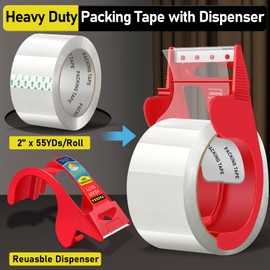 PACKKA Heavy Duty Packing Tape with Dispenser, Clear Shipping Tape Packaging Tape Dispensers for Shipping Mailing Moving Sealing Storage and Packing, 2 in. x 55 yd., 4 Tape Rolls with Dispensers