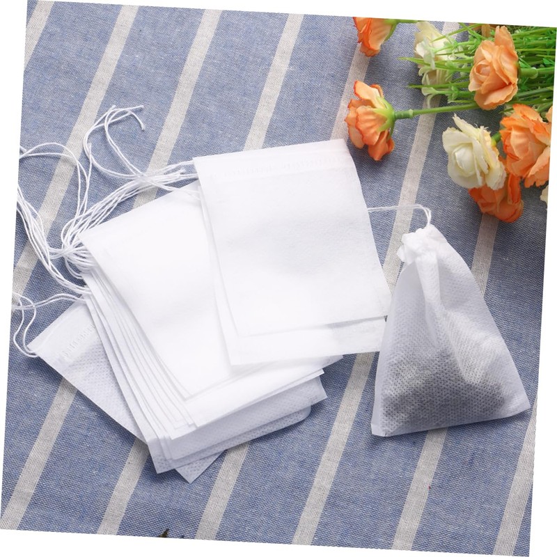 Mikinona 100 Empty Drawstring Tea Filter Bags 70x90mm Non-Woven for