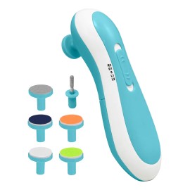 Kit Lima de Uñas Eléctrica Portátil 6 en 1 con Luz LED para Bebés Slim Company Pulidora Recortadora de Uñas con 6 Cabezales de Molienda para Niños y Adultos Color Azul