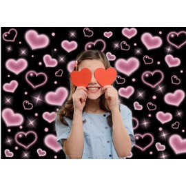 CYLYH 7x5FT Black and Pink Heart Photo Backdrop 90s Background Sweet Women Men Happy Birthday Party Photography Background Studio Props D901
