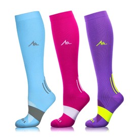 NEWZILL Medical Compression Socks for Women & Men Circulation 20-30 mmHg, Best for Running Athletic Hiking Travel Flight Nurses (3-Pairs, Blue/Pink/Purple, L/XL)