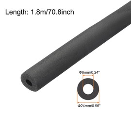 Rebower 1/4" ID Pipe Insulation Tubing 3/8" Thick Heat Preservation Foam Tube, [for Plumbing Freeze Protection Exercise Handle] - 0.9" OD/6ft/Black(6x24mm)