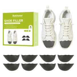 Bukihome Shoe Filler - Shoe Filler Insert for Loose Shoe - 4 Pairs Toe Inserts for Shoes Too Big, Shoe Size Reducer Make Shoes Fit, Black, L