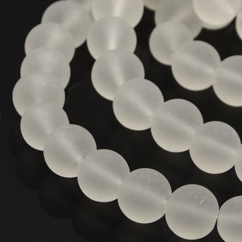Frosted Glass Beads White Balls 10 mm Matt Strange Iced