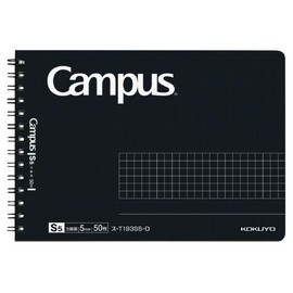 Kokuyo T193S5-D Campus Twin Ring Notebook, Adult Campus, Half Size, Graph Ruled, B6 Model, Black, 50 Sheets