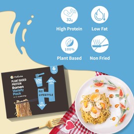 Hethstia Protein Ramen Variety Pack, 6-Pack Pre-Packaged Ramen Soup Cups – Chicken, Beef, Spicy Curry and Kimchi Flavors – 32g Plant Protein, Vegan, Low Fat, Air-Dried, Non-GMO, Healthy Instant Meal