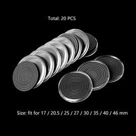 Coin Capsule Coin Holder 20PCS Round 17/20,5/25/27/30/35/40/46mm Black Foam Insert Adjustable Round Coin Case Holder for Commemorative & Silver Dollars