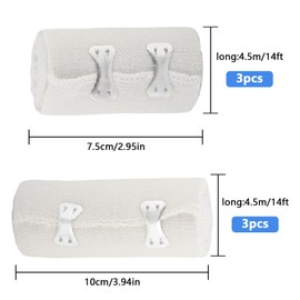 DBALL Pack of 6 Bandages in Two Sizes Gauze Bandages Elastic Bandage with Metal Clips Medical Elastic Fixation Bandages for Wrists Ankle and Knees White