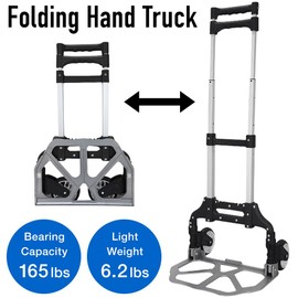 Japard Folding Hand Truck Carrying Cart, Personal Dolly, 166lbs Heavy Duty Aluminum Alloy with Wheels Retractable, Telescoping Handle Travel Moving Black