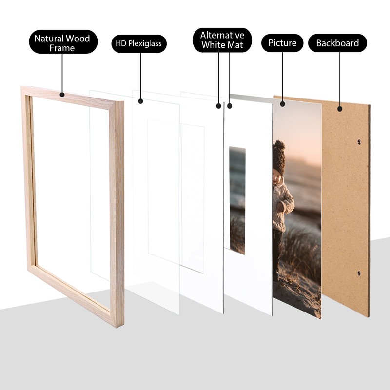 KINLINK 5x7 Picture Frame Natural Wood Frame with HD Plexiglass