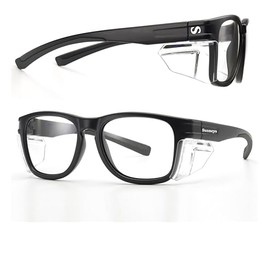 Sunneys Safety Glasses, Clear Lenses, Removable Side Shields, ANSI, Z87+, Non-Slip, Anti Fog, Black Frame, Case included, Shooting, Cycling, Goggles, Eye Protection