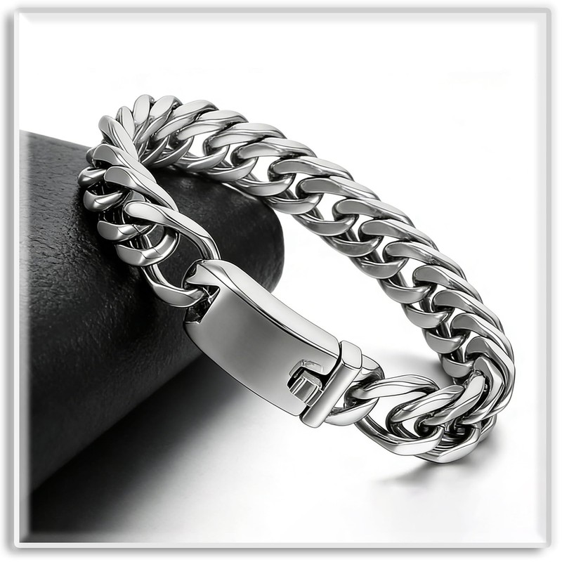 Xusamss Mens Cuban Link Chain Bracelet Thick Link Design Stainless