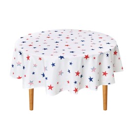 DWCN 60 Inch Independence Day Patriotic Round Tablecloth - Waterproof Spillproof Stain Resistant Star Patterned Washable Table Cloth for July 4th Holiday Picnic Party