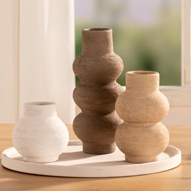 Ceramic Vase Home Table Decor - Flower Vase Set of 3 Living Room Kitchen Decorations Farmhouse Modern Rustic Vases Decorative Centerpiece for Shelf Bedroom Office Bathroom Dining Coffee Desk