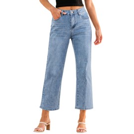 GRAPENT Loose Jeans for Women High Waisted Trousers Womens Summer Pants Womens Mom Jeans Jeans for Women Baggy High Waisted Straight Leg Jeans for Women Color Lakeside Blue Size Large Size 12 Size 14