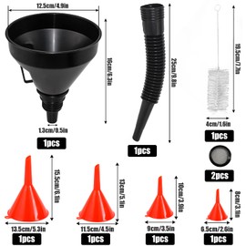 Funnel with Hose, Universal Oil Filling Funnel, Pack of 5 Funnel Replacement with Flexible Neck, Oil Funnel, Removable for Car, Water, Oil