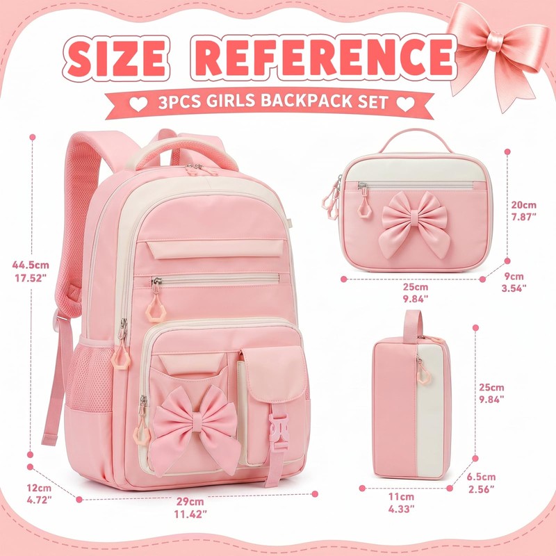 GOKTOW Backpack for Girls 3PCS Kids Backpack for School with