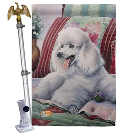 Breeze Decor Dog Poodle House Flag Eagle Set Animals Puppy Spoiled Paw Canine Fur Pet Nature Farm Animal Creature Small Decorative Gift Yard Banner Made in USA 28 X 40
