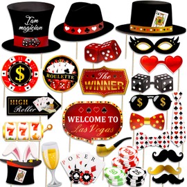 Qpout Las Vegas Casino Photo Booth Props Funny DIY Poker Theme Selfie Props Kit For Night Party Decoration Party Favors 25 Pieces