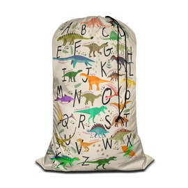 Swono Alphabets XL Laundry Bags, Drawstring Closure Dirty Clothes Bag Organizer, Heavy Duty Large Laundry Bag, Cartoon Dinosaurs Footprint Green Leave Rip-Stop Bags for Camp Travel, 28" x 40"