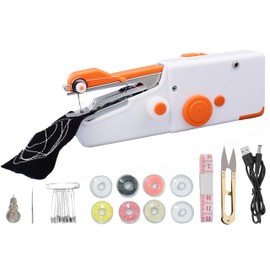 Handheld Sewing Machine Electric Sewing Mini Portable Sewing Machine Suitable for Beginners Sewing Clothes Family Travel DIY(Orange)