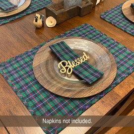 Marilee Home Set of 4 Celtic Blue Tartan Plaid Cotton Homespun Fabric Quilted Christmas Cabin Decor Placemats, 14" x 19"