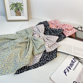 Pink Floral Hair Bows Silky Satin Bows Oversized Long Tail Hair Bow Clips Barrettes Big Flower Bowknot Hair Accessories Trendy Stuff for Women Girl (Floral Series)