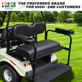 10L0L Golf Cart Rear Seat Kit Arm Rest Set with Cup Holder EzGo Yamaha Drilling Required or Drilling No Required Kits Include - Black