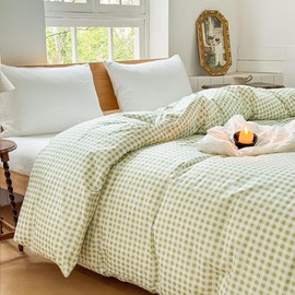 Sage Green Gingham Cotton Weighted Blanket Cover 60"x80", Green Checked Plaid Duvet Cover for Weighted Blanket, Grid Cotton Heavy Blanket Duvet Cover (Tan Gingham, 60"x80")