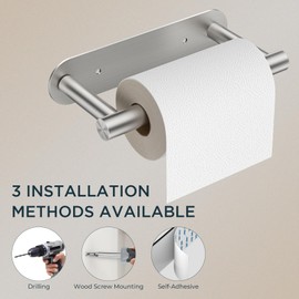 FORIOUS Toilet Paper Holder, Adhesive or Screw Wall Mount Pivoting Tissue Roll Holder for Bathroom, Stainless Steel Rustproof Self Adhesive Toilet Paper Roll Holder no Drilling, 2 Pack Brushed Nickel