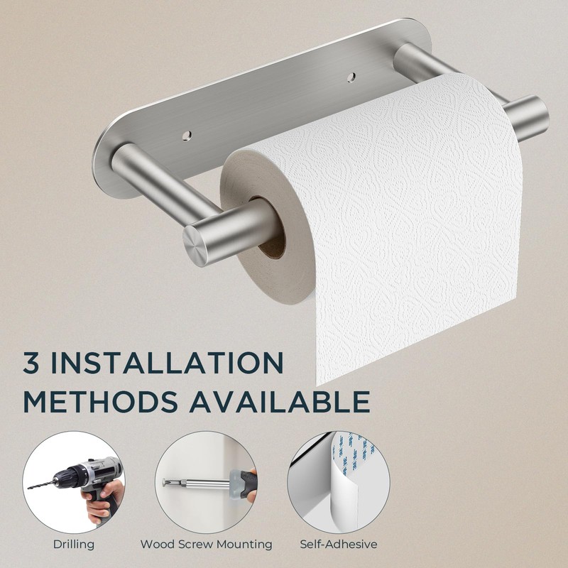 FORIOUS Toilet Paper Holder, Adhesive or Screw Wall Mount Pivoting