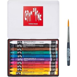 Caran d'Ache Neocolor II Watercolor Wax Crayons Watercolor Pencils 10pcs + 1pc Brush