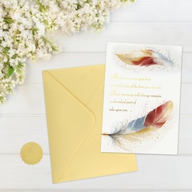 DISJOURNEY Deepest Sympathy Cards - Feather Gold Foiled Condolences Bereavement Card - Sorry For Your Loss Card with Envelope - 8 x 5.5 inches